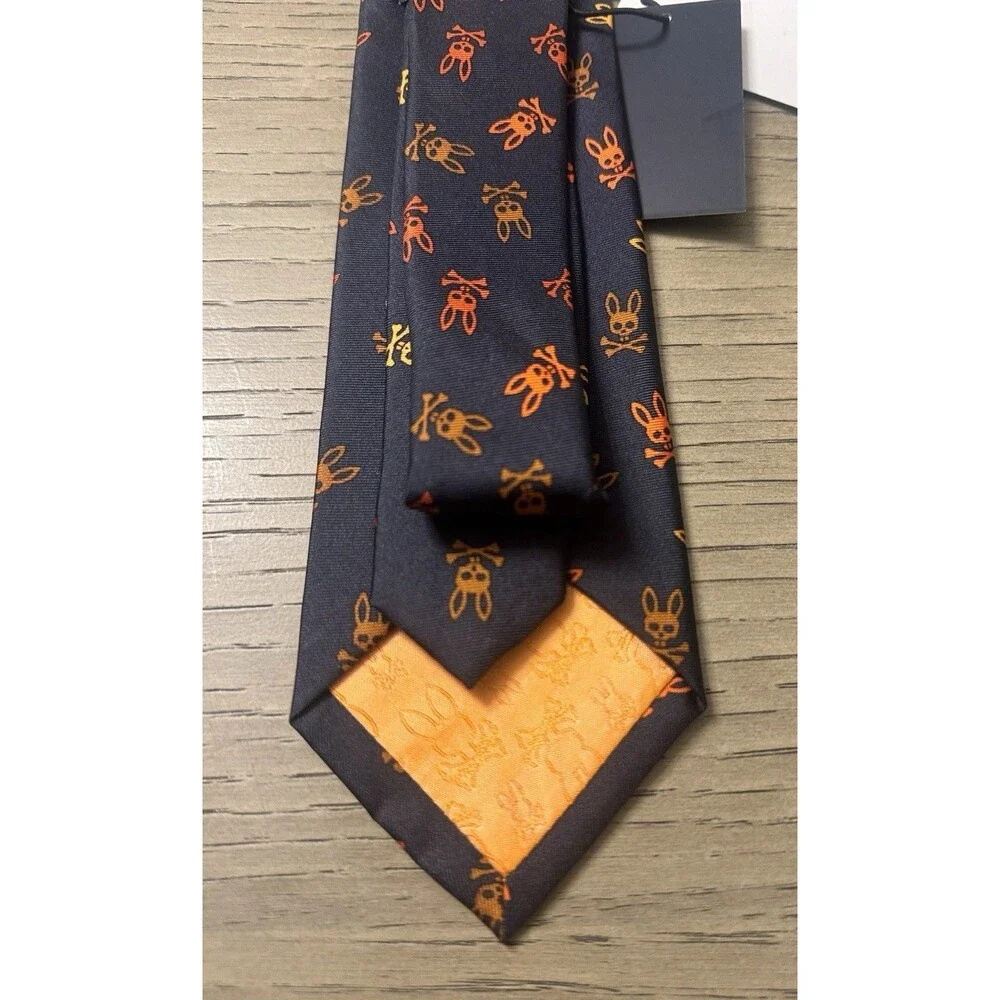Psycho Bunny 'TOSSED BUNNY' All Over Bunny Orange Silk Neck Tie.